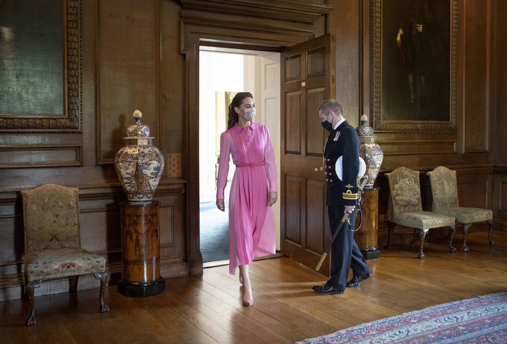 The Duchess of Cambridge arrived to meet Mila Sneddon at the Palace of Holyroodhouse in Edinburgh, Scotland, wearing a bubblegum pink dress. Photo: AP