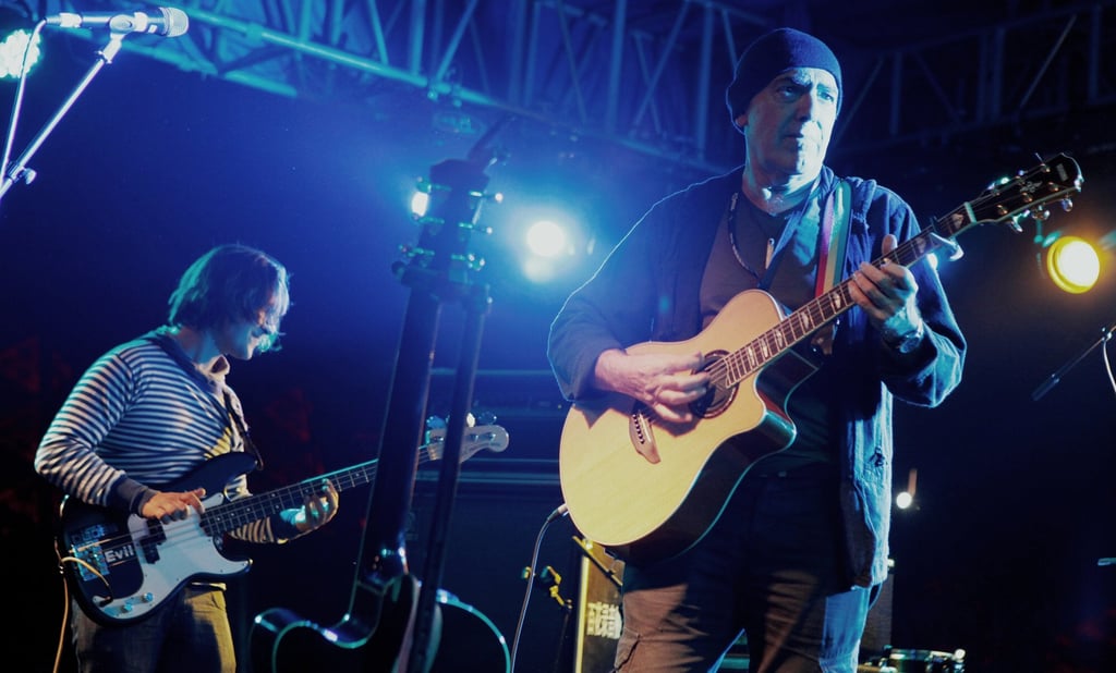 Bird (left) playing with frontman Gary Hurlstone. Photo: Courtesy of Thomas Bird