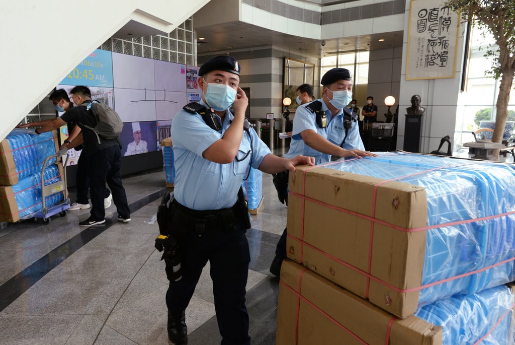Hong Kong police raided the offices of the Apple Daily newspaper at the Next Digital Limited building in Tseung Kwan O. Photo: Handout