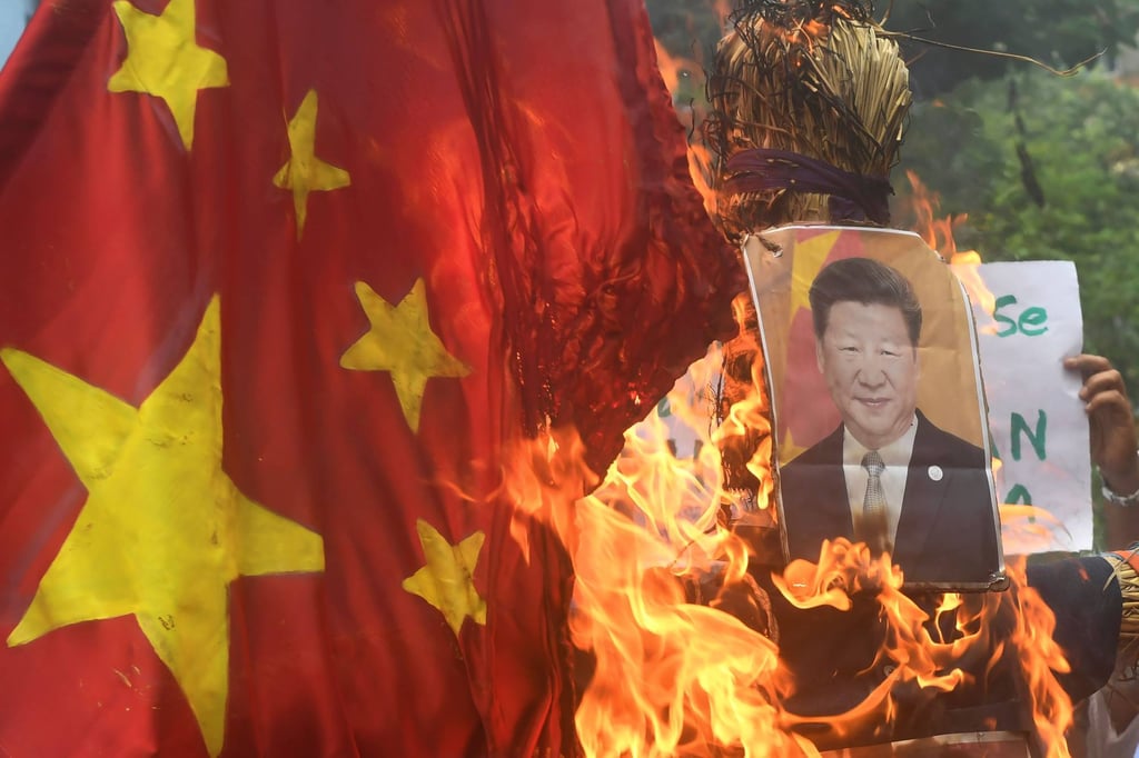 Protesters in India burn an effigy of the Chinese President Xi Jinping during an anti-China demonstration in Kolkata following tensions at their Himalayan border. Photo: AFP