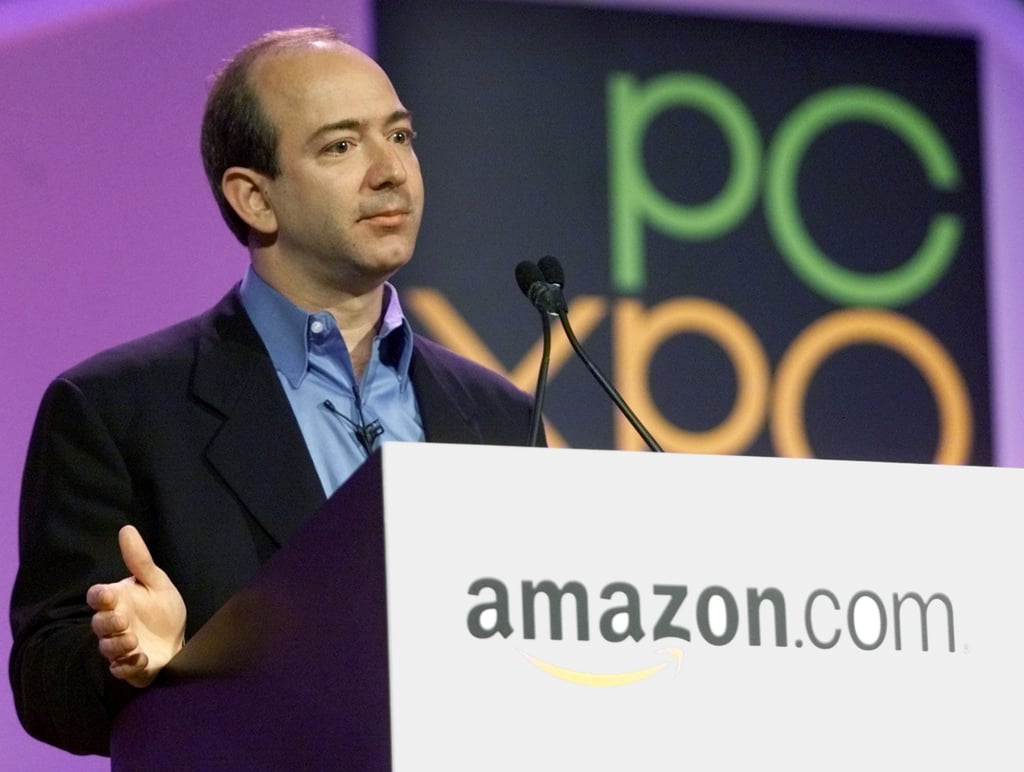 Amazon.com founder Jeff Bezos delivers the keynote address at PC Expo in New York in June 2000. Photo: Reuters
