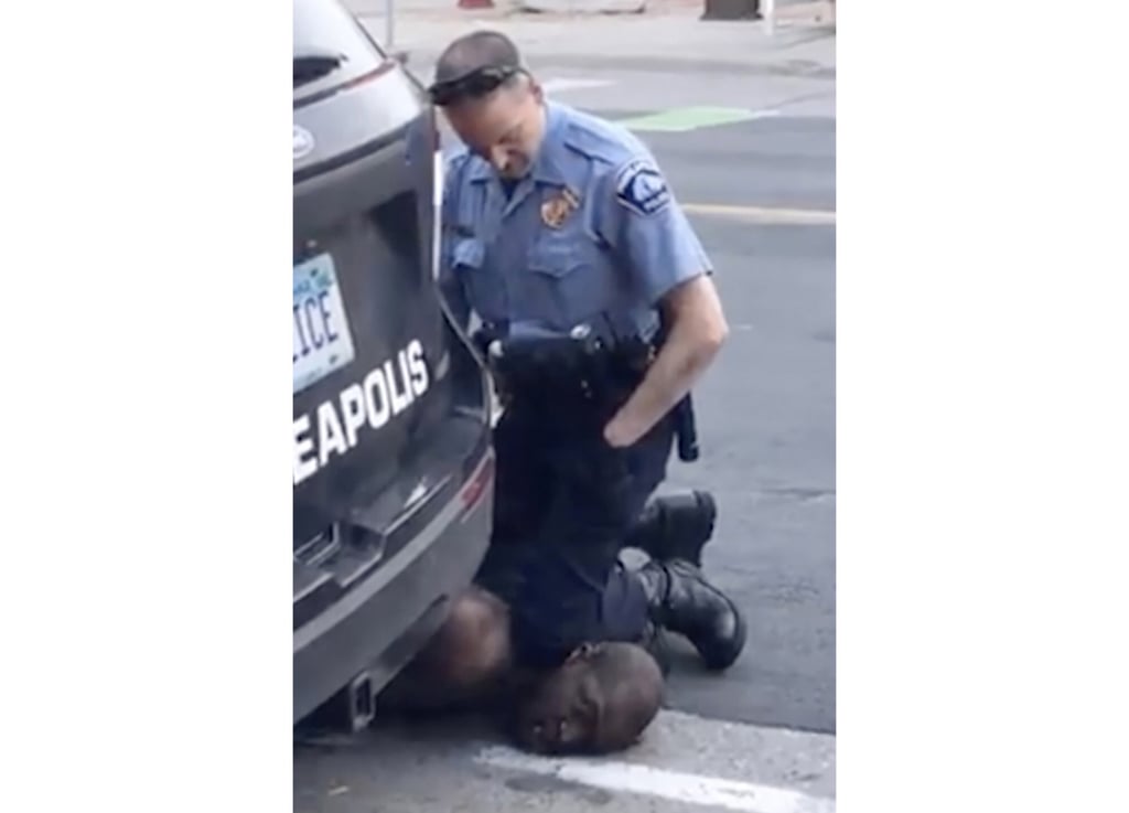 The Pulitzer prize-winning photo from video filmed by Darnella Frazier shows former police officer Derek Chauvin kneeling on the neck of George Floyd. Photo: Darnella Frazier via AP