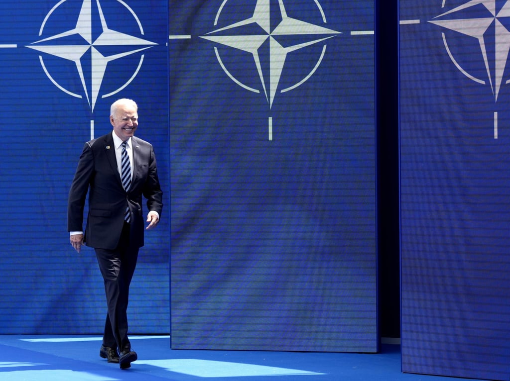 US President Joe Biden arriving for a summit meeting at Nato headquarters on Monday. Photo: EPA-EFE