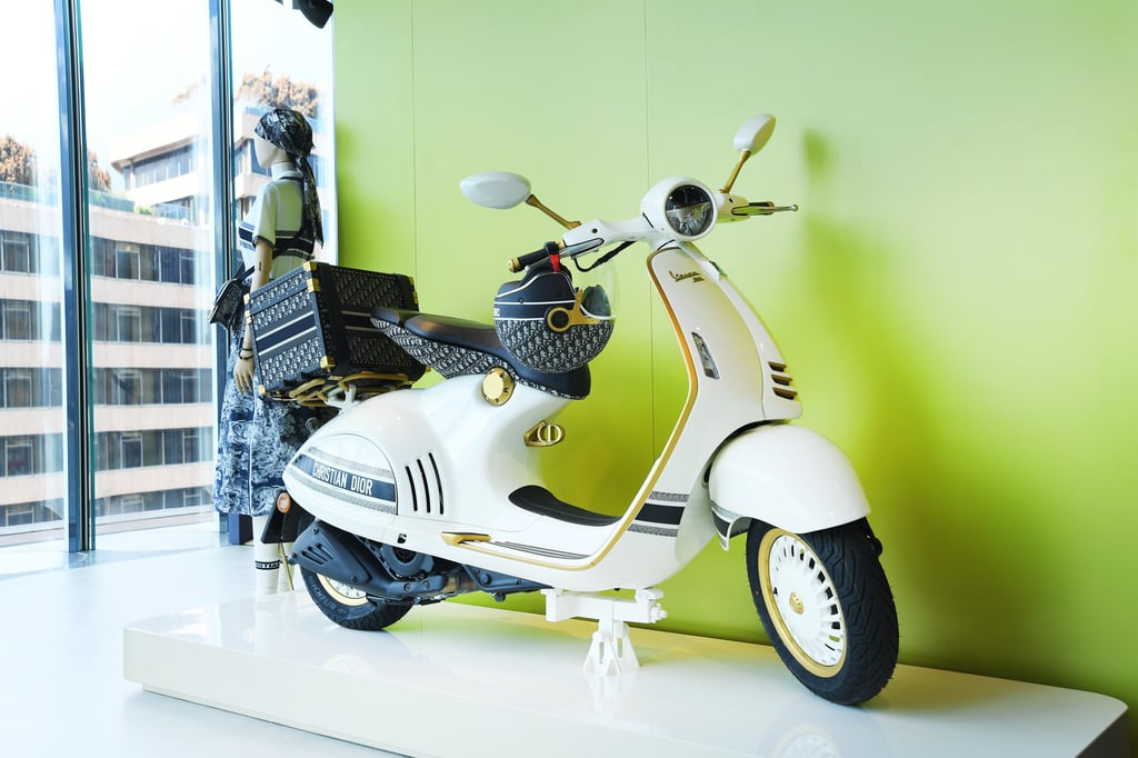 The Vespa 946 Dior collaboration at Dior’s pop-up at Hong Kong’s K11 Musea. Photo: Dior The Vespa 946 Dior collaboration at Dior’s pop-up at Hong Kong’s K11 Musea. Photo: Dior
