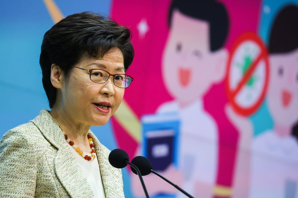 Chief Executive Carrie Lam speaks to the media at the government’s offices in Admiralty. Photo: Dickson Lee Chief Executive Carrie Lam speaks to the media at the government’s offices in Admiralty. Photo: Dickson Lee