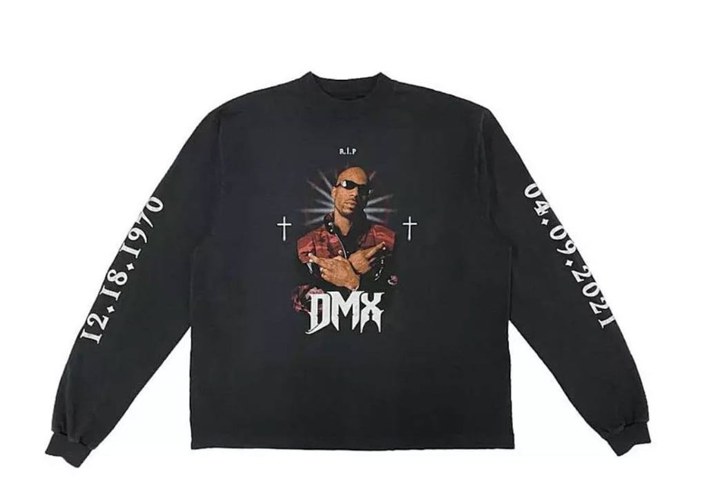 The limited edition clothes range commemorating rapper DMX, commissioned from Balenciaga by Kanye West’s fashion brand, Yeezy, that Irina Shayk was spotted wearing. Photo: Handout The limited edition clothes range commemorating rapper DMX, commissioned from Balenciaga by Kanye West’s fashion brand, Yeezy, that Irina Shayk was spotted wearing. Photo: Handout