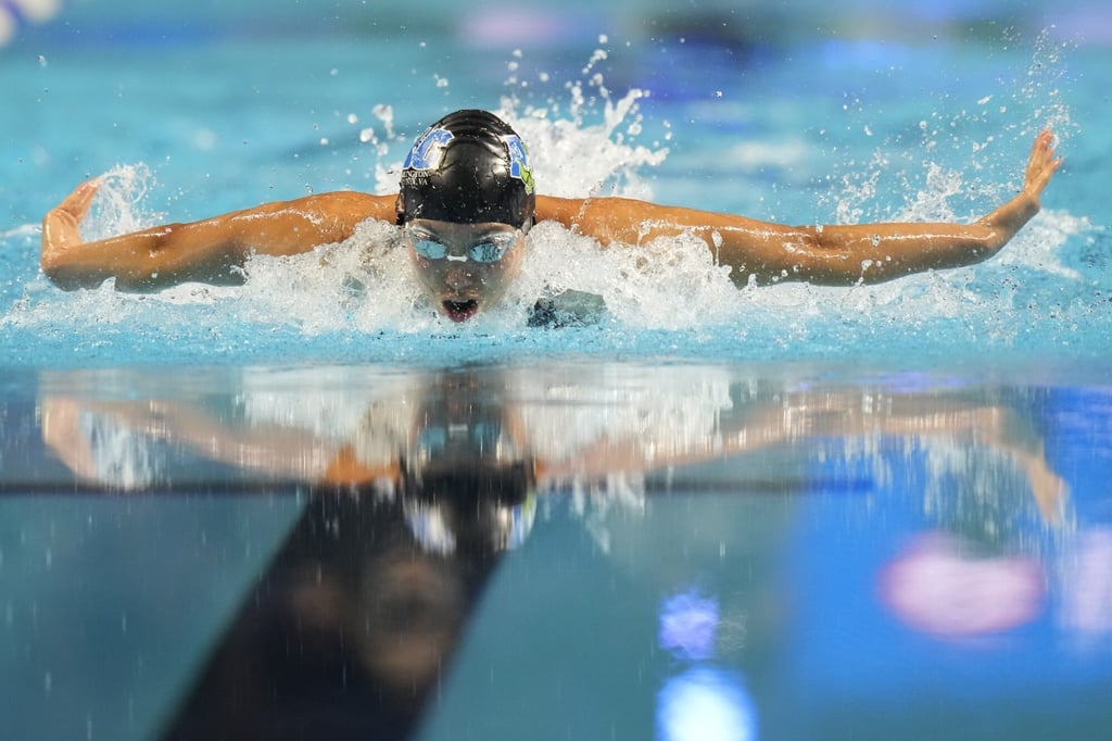 Torri Huske sets a record in the women’s 100m butterfly at the US Olympic trials in Omaha, Nebraska. Photo: AP