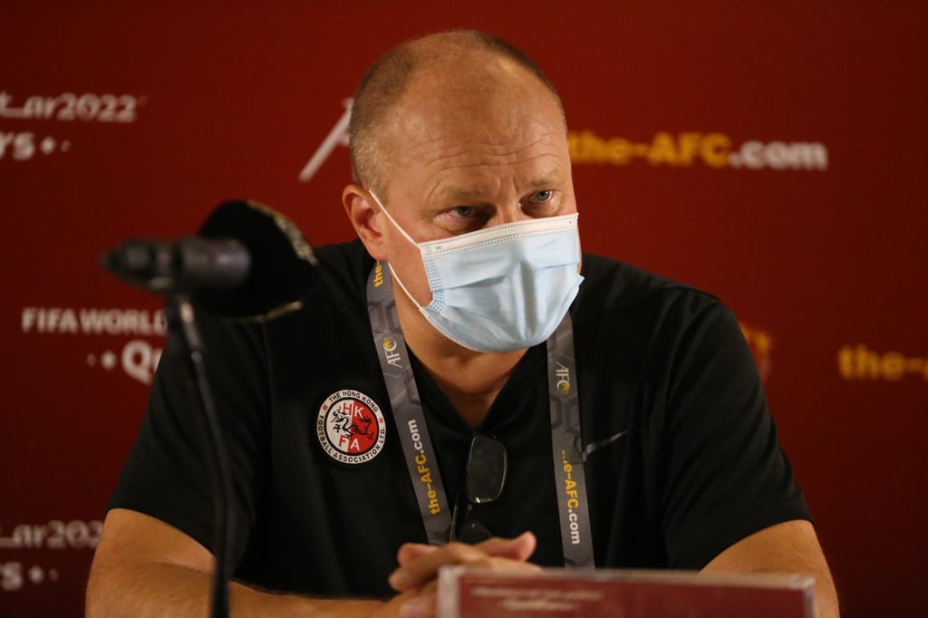 Hong Kong manager Mixu Paatelainen at the post match press conference against Bahrain. Photo: HKFA Hong Kong manager Mixu Paatelainen at the post match press conference against Bahrain. Photo: HKFA