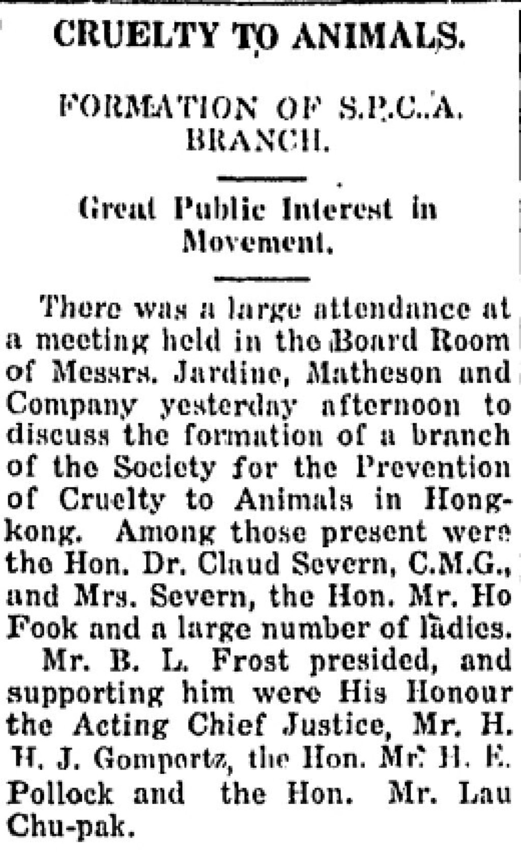 The SPCA was officially established as a non-profit organisation on June 23, 1921, the South China Morning Post reported. Photo: SCMP
