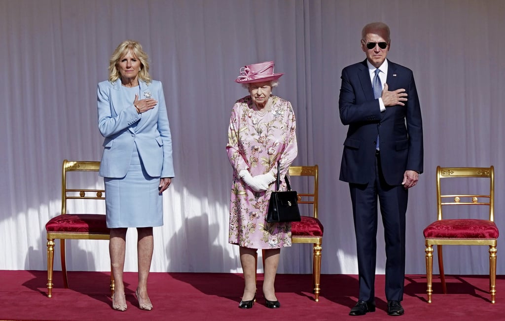US President Joe Biden and first lady Jill Biden stand with Britain’s Queen Elizabeth during a visit to Windsor Castle on June 13, 2021. Photo: AP US President Joe Biden and first lady Jill Biden stand with Britain’s Queen Elizabeth during a visit to Windsor Castle on June 13, 2021. Photo: AP