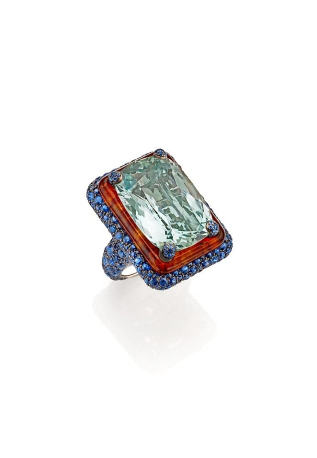 White gold, aquamarine, blue sapphire and amber ring from Fawaz Gruosi’s Amber Collection. Photo: Fawaz Gruosi White gold, aquamarine, blue sapphire and amber ring from Fawaz Gruosi’s Amber Collection. Photo: Fawaz Gruosi