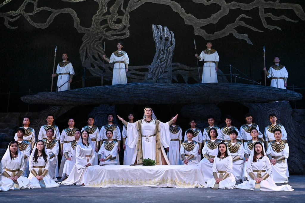 Dominguez as Norma (centre) performing Casta Diva. Photo: Musica Viva Dominguez as Norma (centre) performing Casta Diva. Photo: Musica Viva