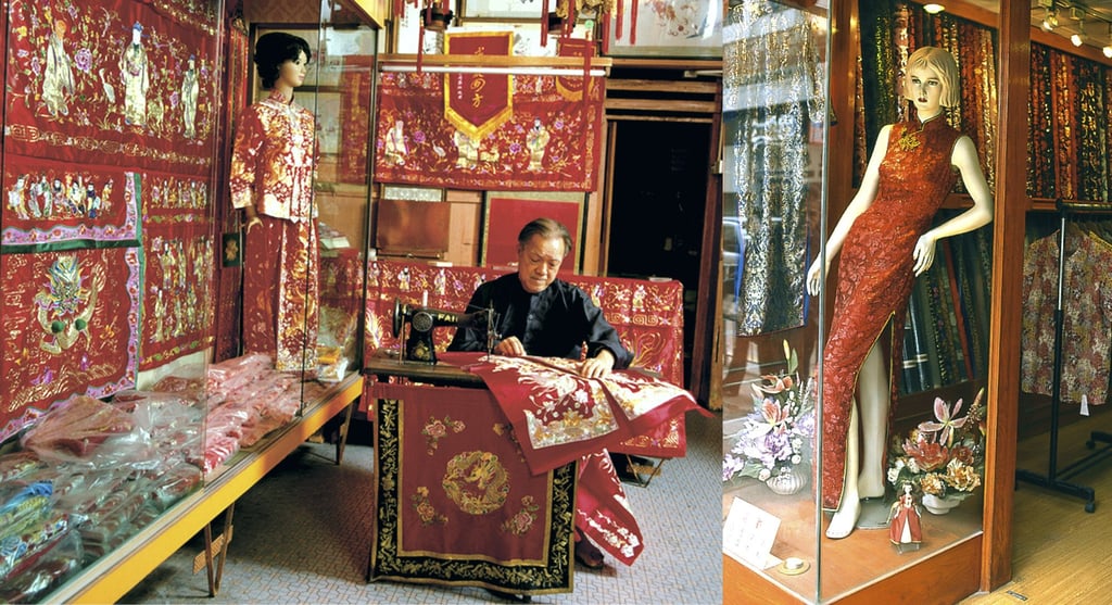 A master tailor with mannequins dressed in cheongsams. Photo: Frank Fischbeck A master tailor with mannequins dressed in cheongsams. Photo: Frank Fischbeck