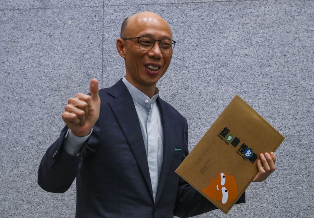Secretary for the Environment Wong Kam-sing meets the media on municipal solid waste charging in October 2018. Despite years of discussion, the waste charging plan remains a draft bill languishing in Legco. Photo: Edmond So