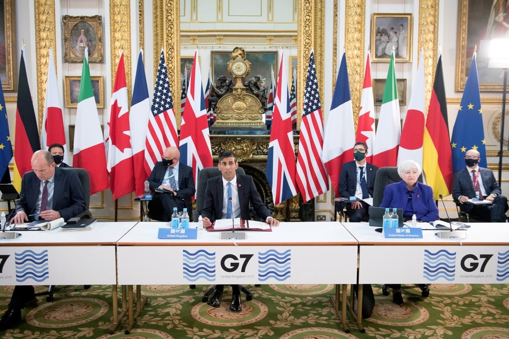 Britain’s Chancellor of the Exchequer Rishi Sunak speaks at a meeting of G7 finance ministers at Lancaster House in London on June 4, ahead of the Cornwall summit, where leaders agreed on a minimum corporate tax rate proposal. Photo: Reuters Britain’s Chancellor of the Exchequer Rishi Sunak speaks at a meeting of G7 finance ministers at Lancaster House in London on June 4, ahead of the Cornwall summit, where leaders agreed on a minimum corporate tax rate proposal. Photo: Reuters