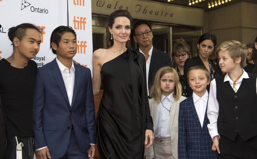 Maddox Chivan Jolie-Pitt, Pax Thien Jolie-Pitt, Angelina Jolie, Vivienne Marcheline Jolie-Pitt, Knox Leon Jolie-Pitt and Shiloh Nouvel Jolie-Pitt attend the premiere of First They Killed My Father at the Toronto International Film Festival in September 2017. Photo: AFP