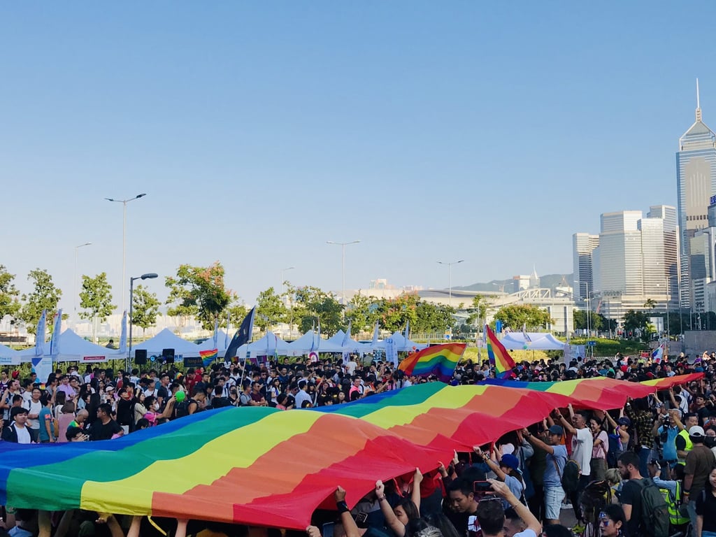 A Pride parade assembly at Edinburgh Place in Central, Hong Kong, in 2019. Photo: SCMP A Pride parade assembly at Edinburgh Place in Central, Hong Kong, in 2019. Photo: SCMP