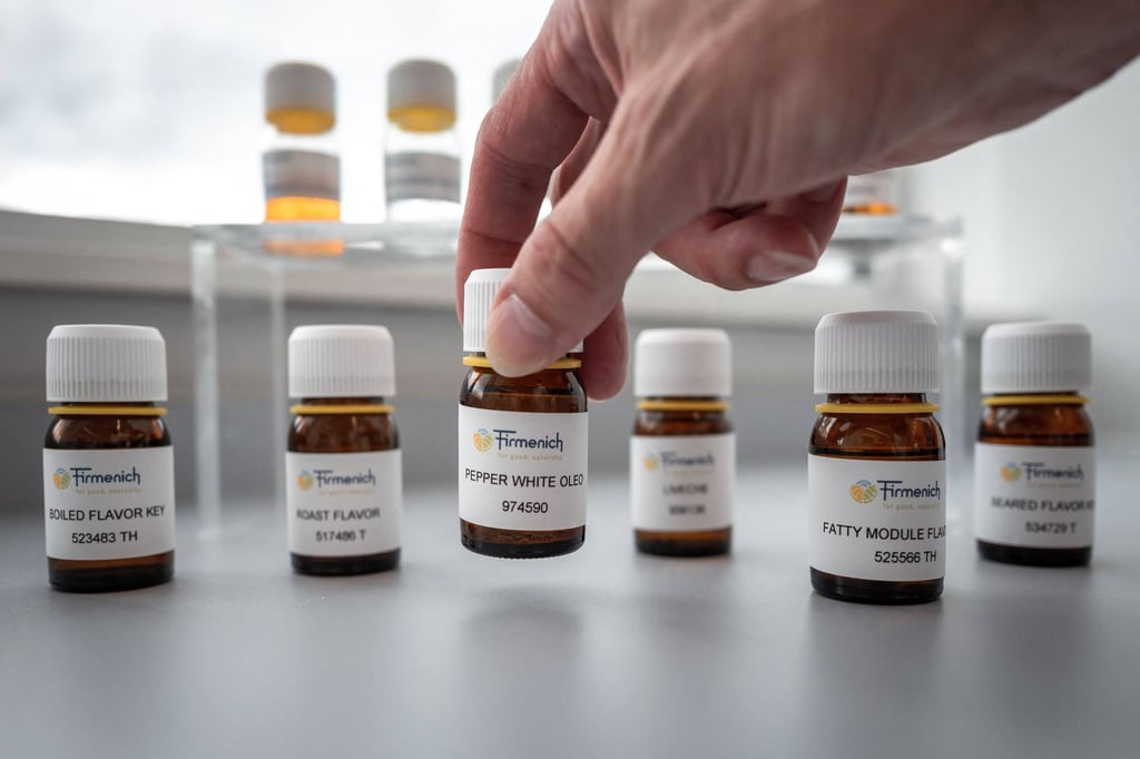 Vials containing flavours at the headquarters of Swiss group Firmenich. Photo: AFP