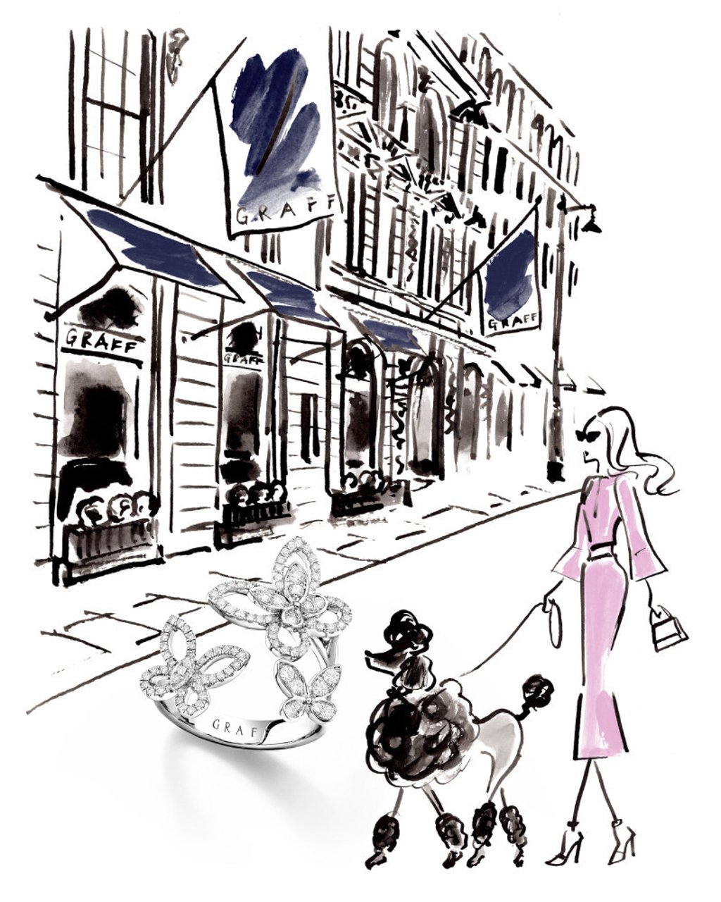 The captivating open ring embraces the finger as the butterflies seemingly dance mid-flight.