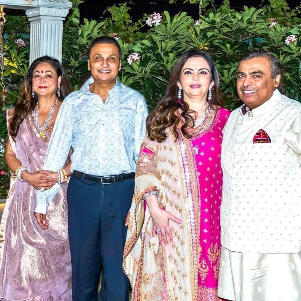 Tina, Anil, Nita and Mukesh Ambani. Photo: @tinaambaniofficial/Instagram