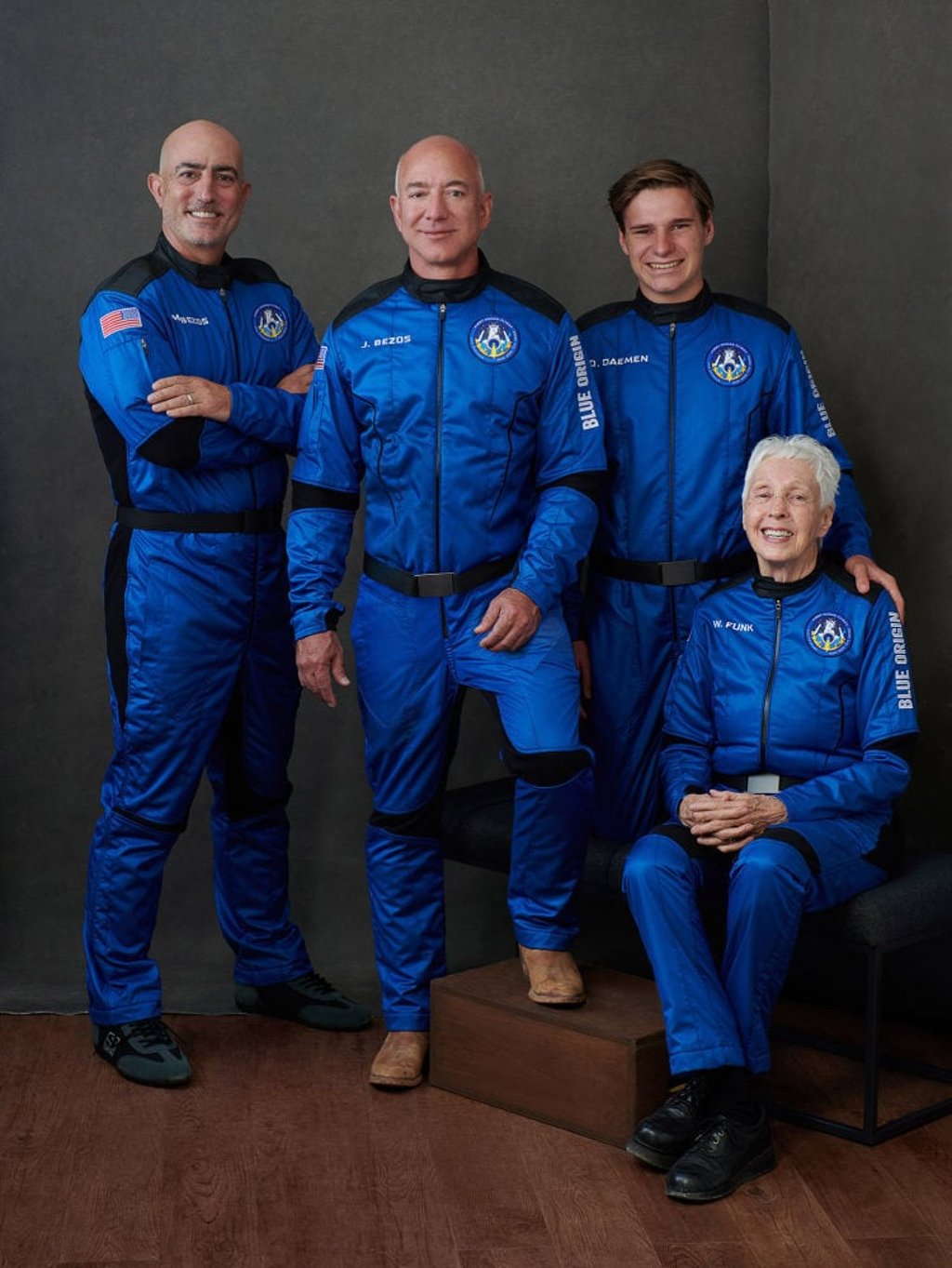 Mark Bezos, Jeff Bezos, Oliver Daemen and Wally Funk were the first people to go into space on a Blue Origin craft, on July 20. Photo: Blue Origin/TNS