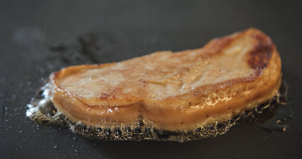 A slice of lab-grown foie gras made by Gourmey. Photo: Bloomberg