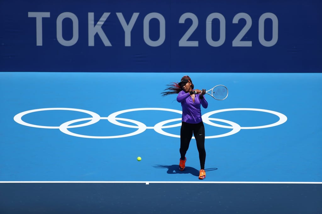 Japanese tennis star Naomi Osaka training at Tokyo’s Ariake Tennis Park ahead of the summer games. Photo: Reuters