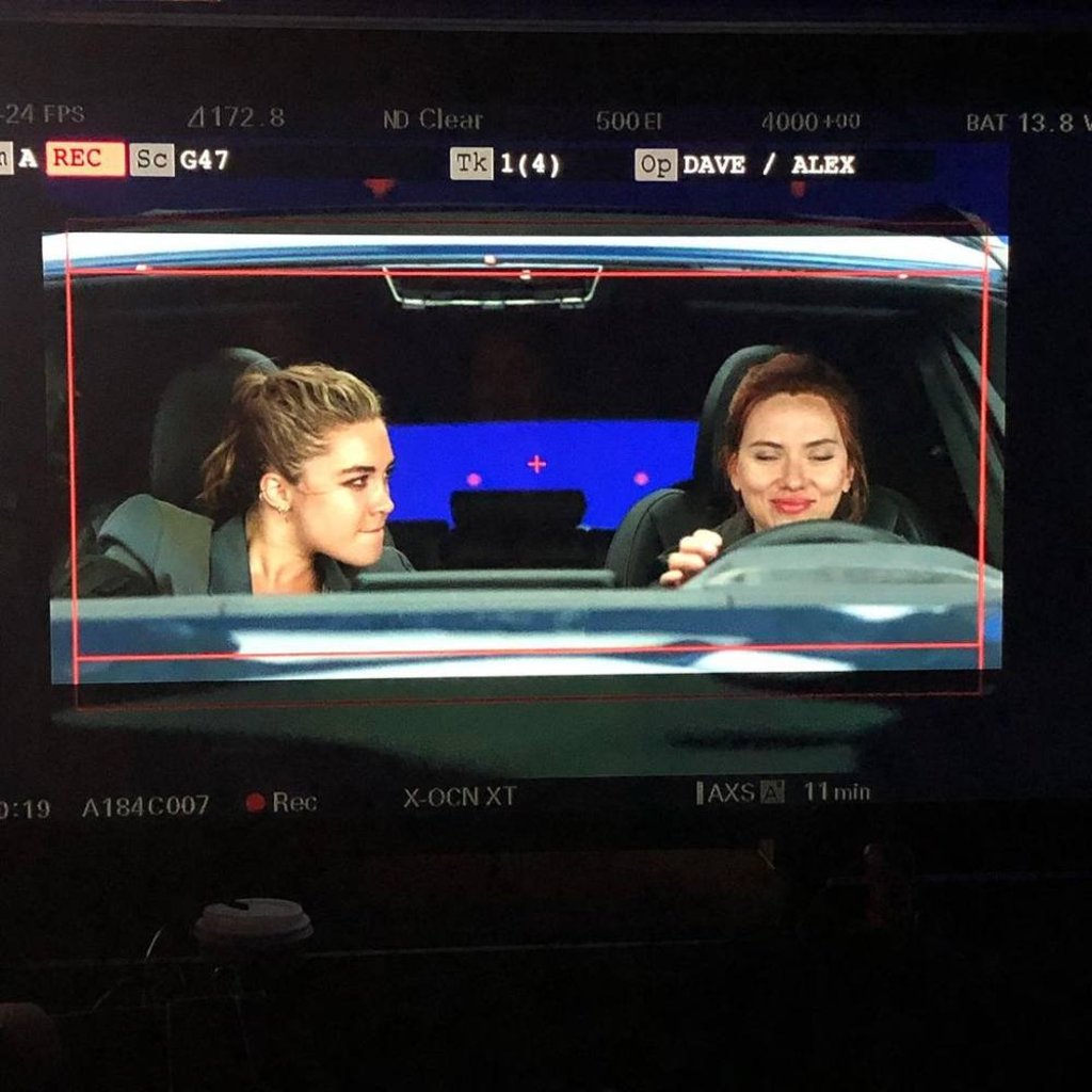 A behind the scenes shot of Scarlett Johansson and Florence Pugh in Black Widow. Photo: @BestfScarlett/Twitter A behind the scenes shot of Scarlett Johansson and Florence Pugh in Black Widow. Photo: @BestfScarlett/Twitter