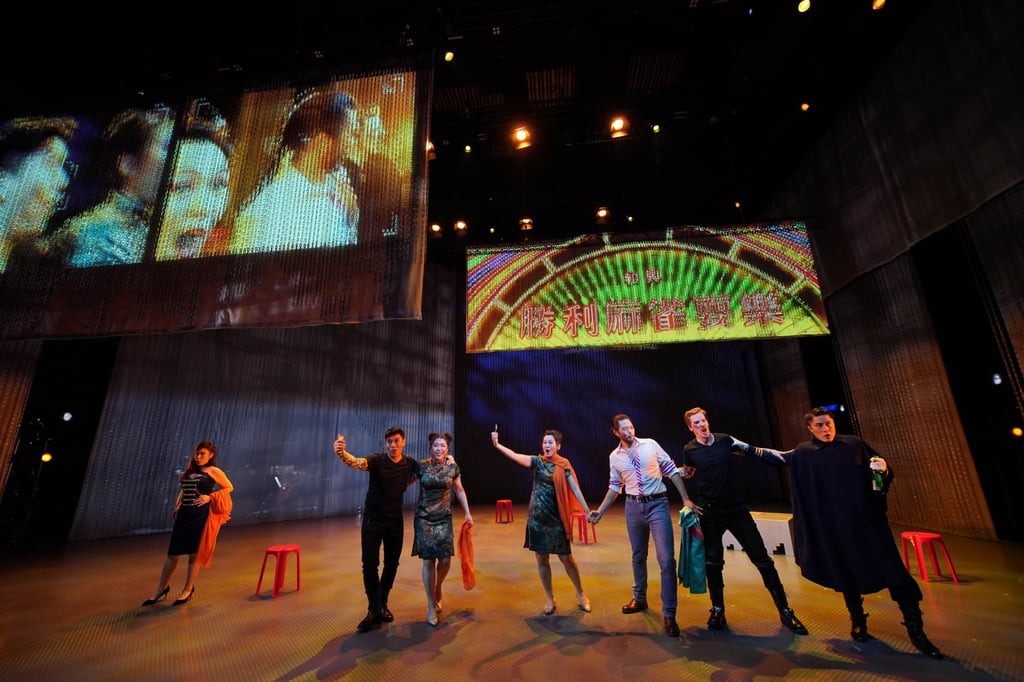 The cast of Carmen: Hong Kong in a scene set in the Happy Valley racecourse. In this adaptation, Escamillo is a champion jockey rather than a toreador. Photo: Cheung Chi-wai