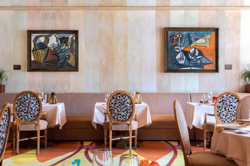 Picasso’s Nature Morte au Panier de Fruits et aux Fleurs (1942) alongside his Nature Morte aux Fleurs et au Compotier (1943), pictured at Bellagio’s Picasso restaurant in Las Vegas where they have hung until now. Photo: Sotheby’s & MGM Resorts