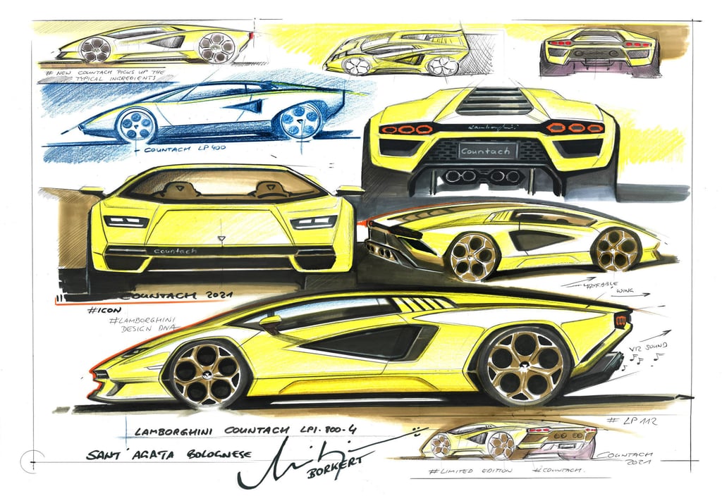 Design sketches for the new Countach. Photo: Lamborghini Hong Kong Design sketches for the new Countach. Photo: Lamborghini Hong Kong