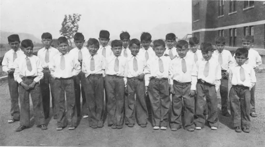 A photo made available by the National Centre for Truth and Reconciliation at the University of Manitoba shows children at the Kamloops Indian Residential School in British Columbia, Canada, in 1944. A mass grave has been located at the site of the school that contains the bodies of 215 children whose deaths went undocumented. Photo: EPA A photo made available by the National Centre for Truth and Reconciliation at the University of Manitoba shows children at the Kamloops Indian Residential School in British Columbia, Canada, in 1944. A mass grave has been located at the site of the school that contains the bodies of 215 children whose deaths went undocumented. Photo: EPA