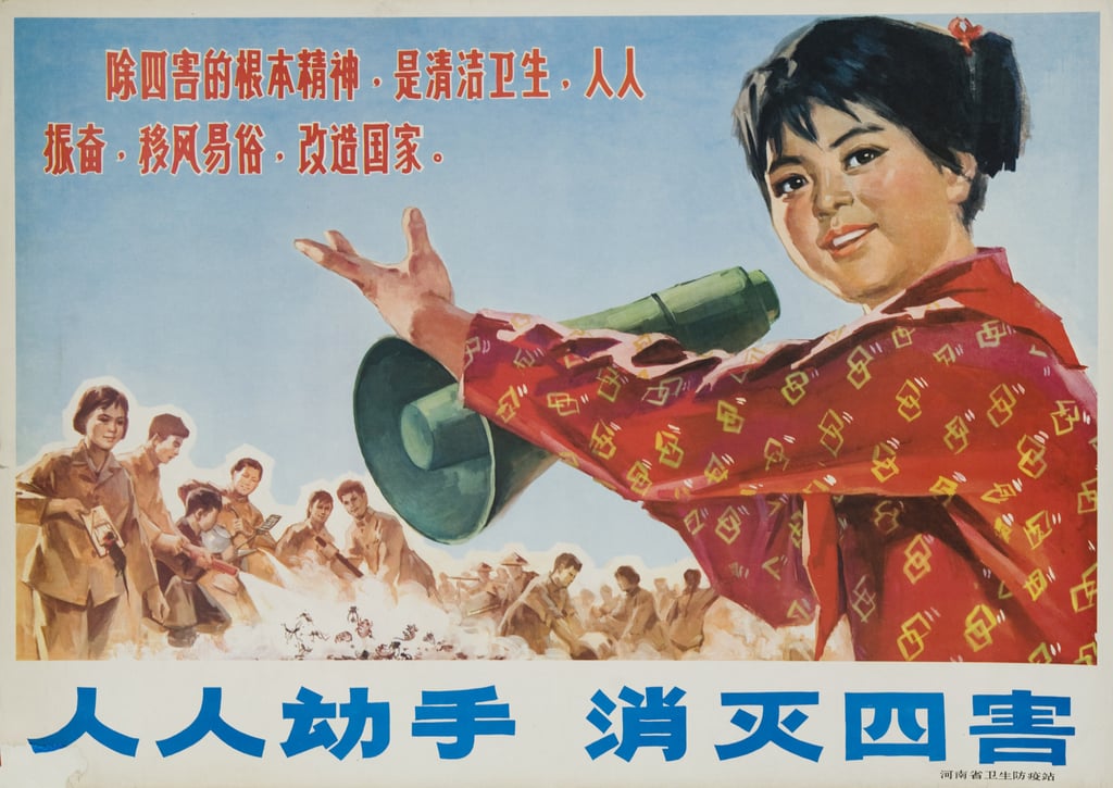 A poster from the Chinese Cultural Revolution era on the four harms: mosquitos, rats, flies and bedbugs. Photo: Getty Images A poster from the Chinese Cultural Revolution era on the four harms: mosquitos, rats, flies and bedbugs. Photo: Getty Images