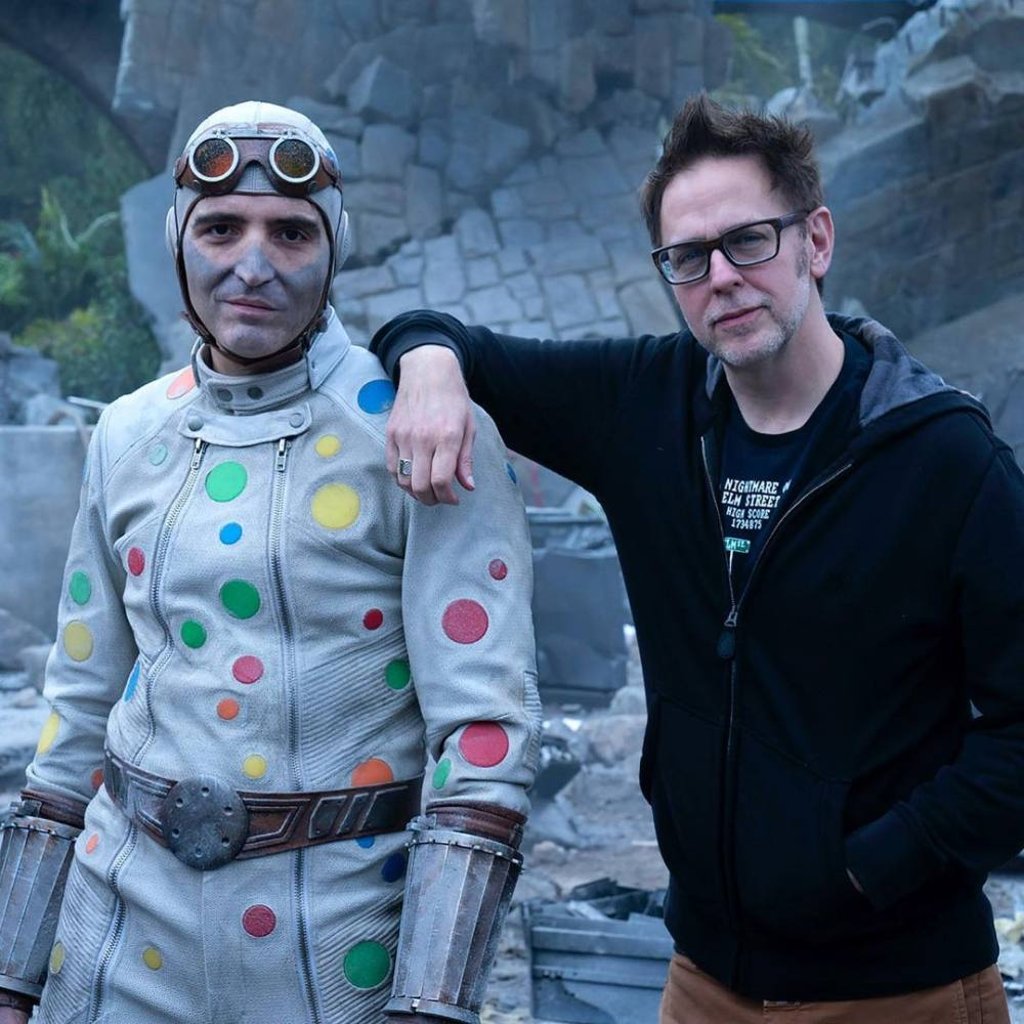 David Dastmalchian, who plays Polka Dot Man, in a behind the scenes photo with director James Gunn. Photo: @dastmalchian/Instagram