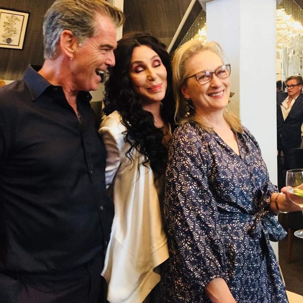 The Mamma Mia films featured a star-studded cast, including, from left, Pierce Brosnan, Cher and Meryl Streep. Photo: @mammamiamovie/Instagram