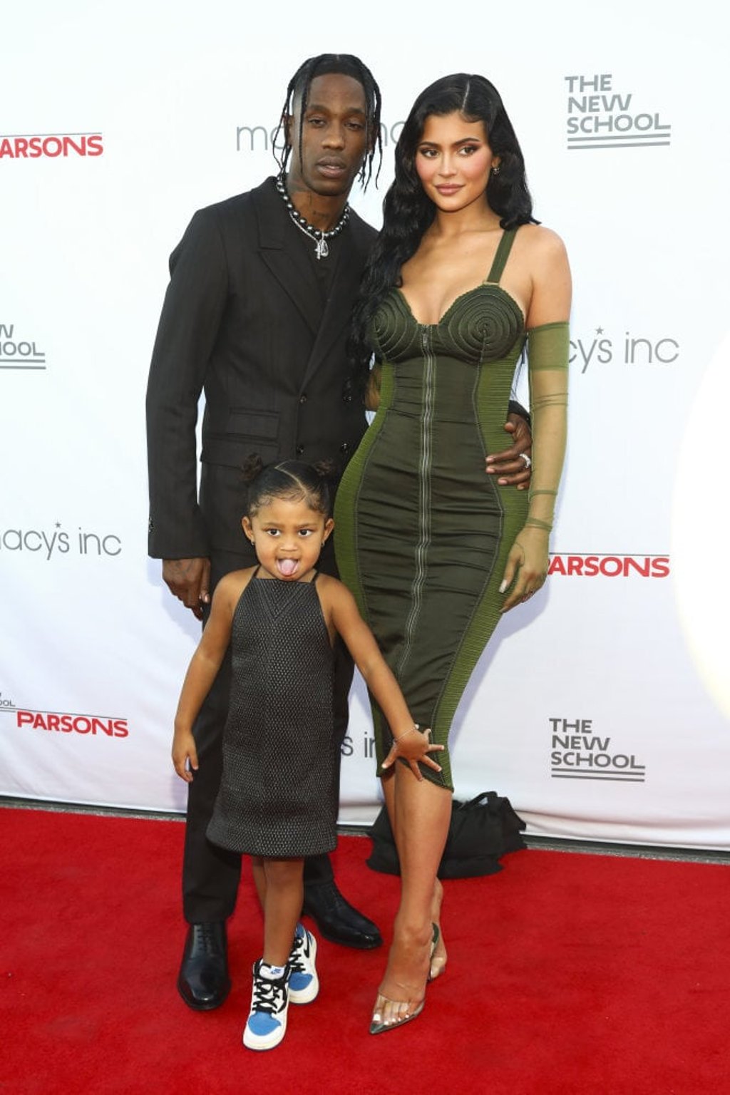 On-again, off-again couple Travis Scott and Kylie Jenner with daughter Stormi Webster at the 72nd annual Parsons Benefit in New York, on June 15. Photo: Invision/AP