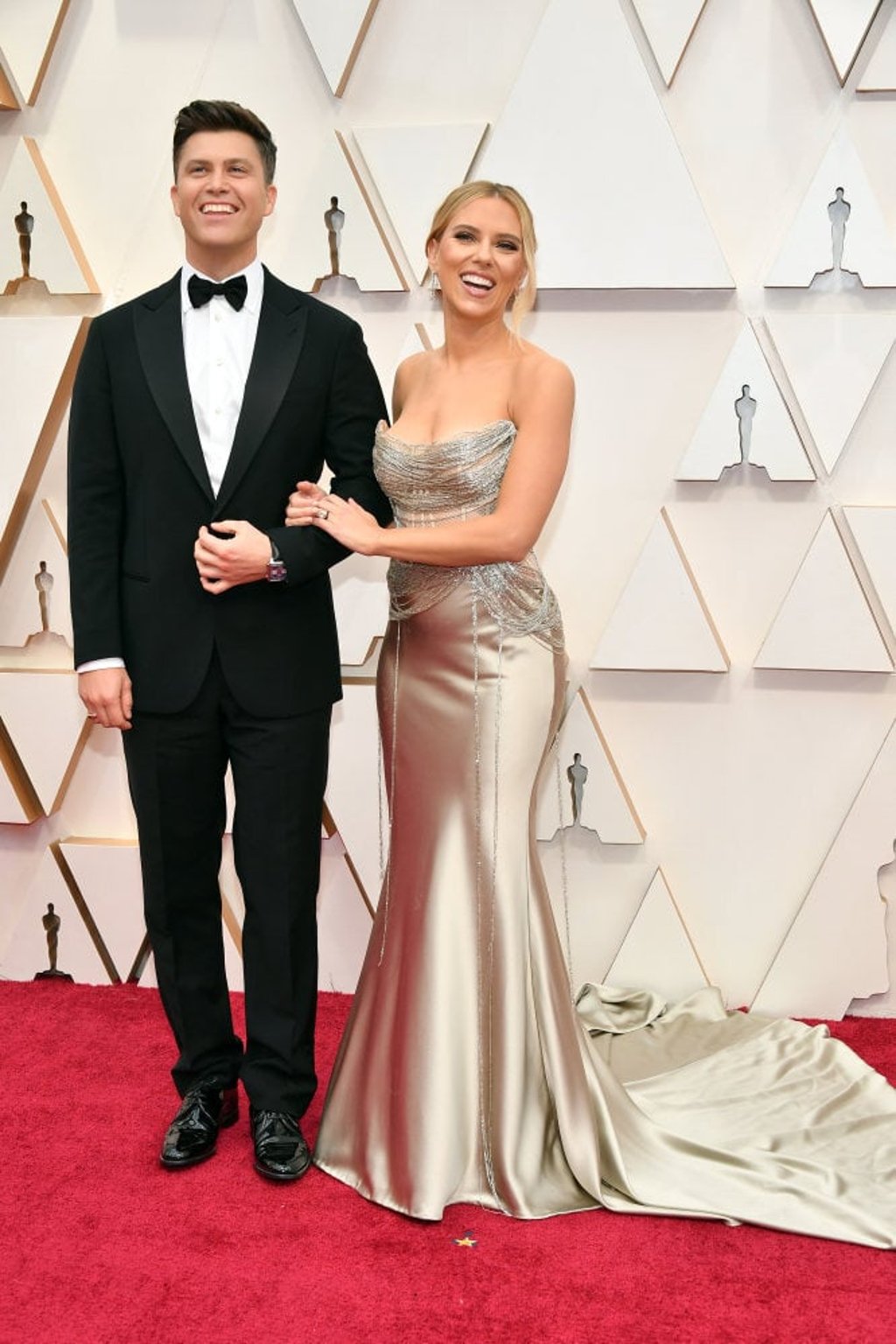 Saturday Night Live writer Colin Jost and actress Scarlett Johansson attend the 92nd Annual Academy Awards in February 2020. Photo: Getty Images