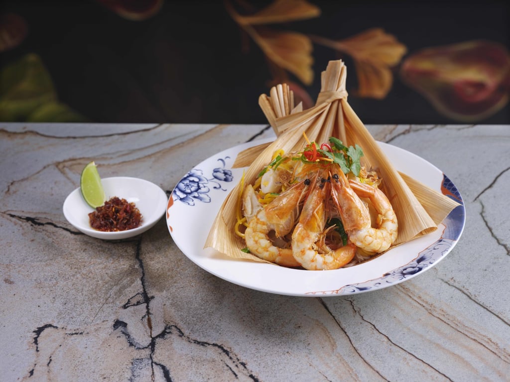 Straits Singapore wok-fried seafood noodles at the Pan Pacific London.