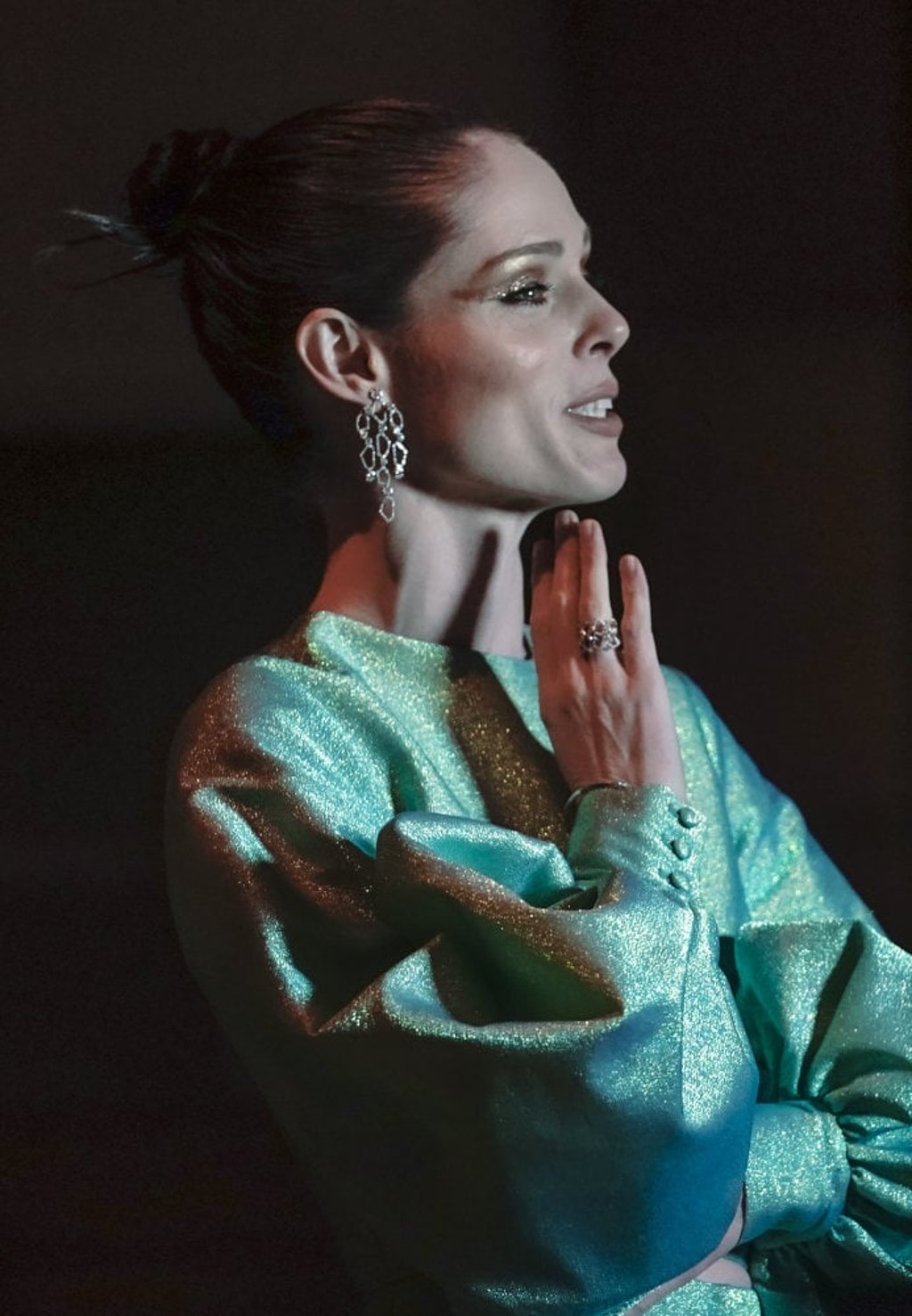 Canadian model Coco Rocha is interviewed before taking a seat to view the Christian Siriano fashion show, during New York Fashion Week, on September 7, in New York. Photo: AP Photo