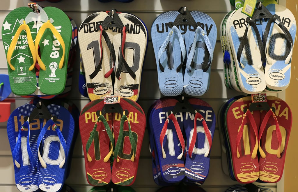Havaianas sandals decorated with the national colours of the 2014 World Cup at a store in Rio de Janeiro, Brazil. Photo: AP Photo