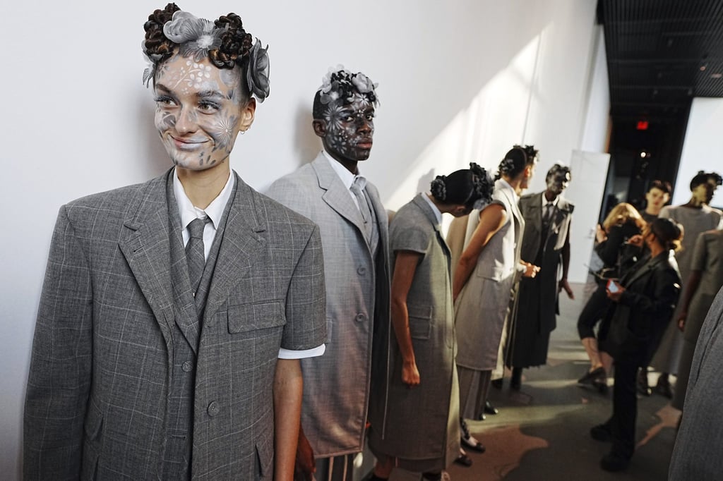 Models appear backstage in preparation for the Thom Browne fashion show during New York Fashion Week on Saturday. Photo: Invision/AP Models appear backstage in preparation for the Thom Browne fashion show during New York Fashion Week on Saturday. Photo: Invision/AP
