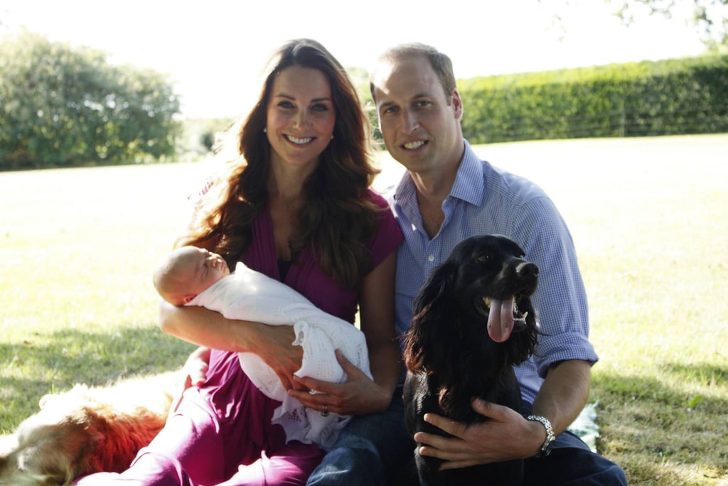Prince William, Duke of Cambridge, and his wife Catherine, Duchess of Cambridge, with their newborn baby boy, Prince George of Cambridge and the family dogs at the Middleton family home in Bucklebury, Berkshire, in August 2013. Photo: AFP Photo Prince William, Duke of Cambridge, and his wife Catherine, Duchess of Cambridge, with their newborn baby boy, Prince George of Cambridge and the family dogs at the Middleton family home in Bucklebury, Berkshire, in August 2013. Photo: AFP Photo