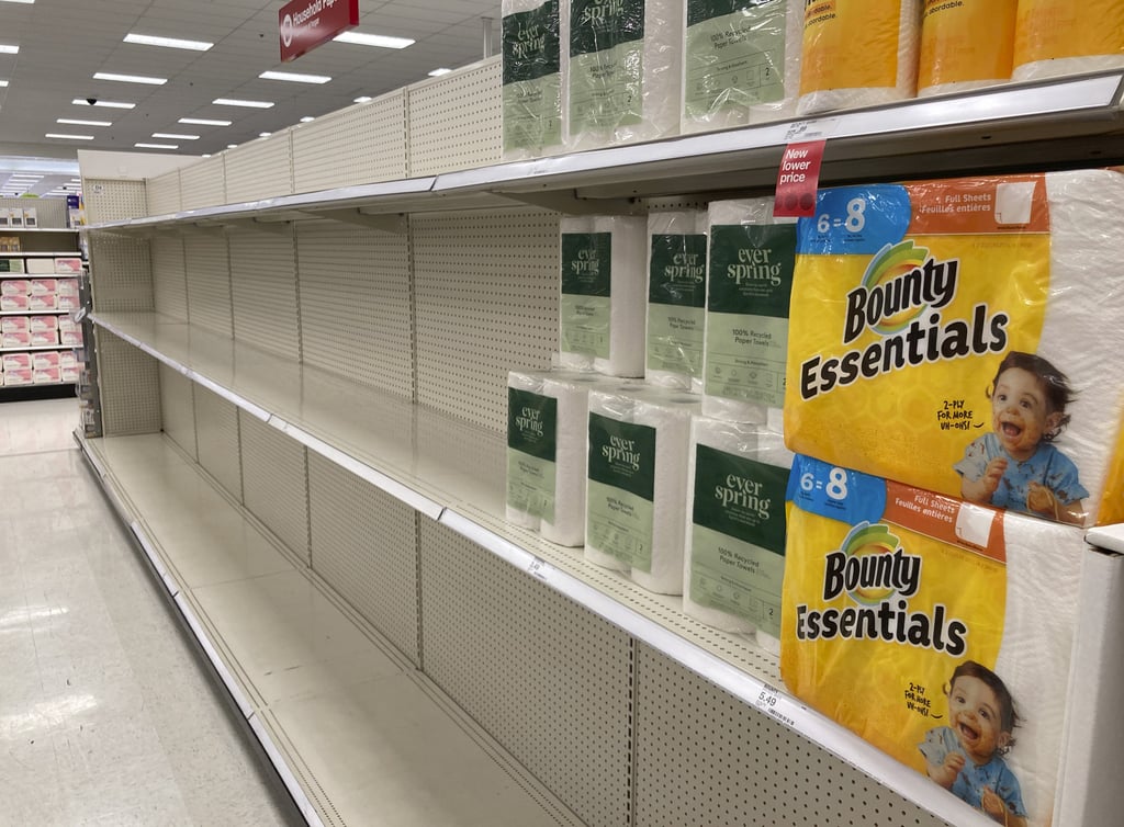 Shelves are nearly empty in the paper towel section of a Target store in northeast Denver, US, on August 24. Spot shortages are apparent in stores as the supply chain continues to struggle under the stress created by the coronavirus on the economy. Photo: AP
