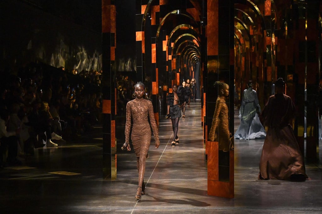Body hugging lace in blacks and browns were part of Fendi’s new women’s collection. Photo: AFP Body hugging lace in blacks and browns were part of Fendi’s new women’s collection. Photo: AFP