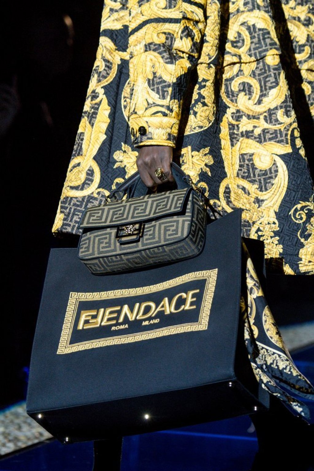 A model presents creations from the Versace by Fendi collection during Milan Fashion Week in Milan, Italy, on September 26. Photo: Versace and Fendi/Handout via Reuters