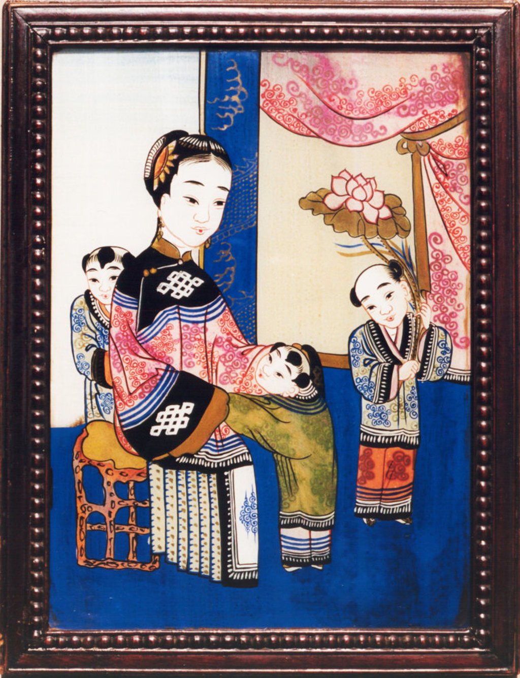 Chinese Reverse Glass Painting of a Woman & Child - 19th Century Chinese Reverse Glass Painting of a Woman & Child - 19th Century