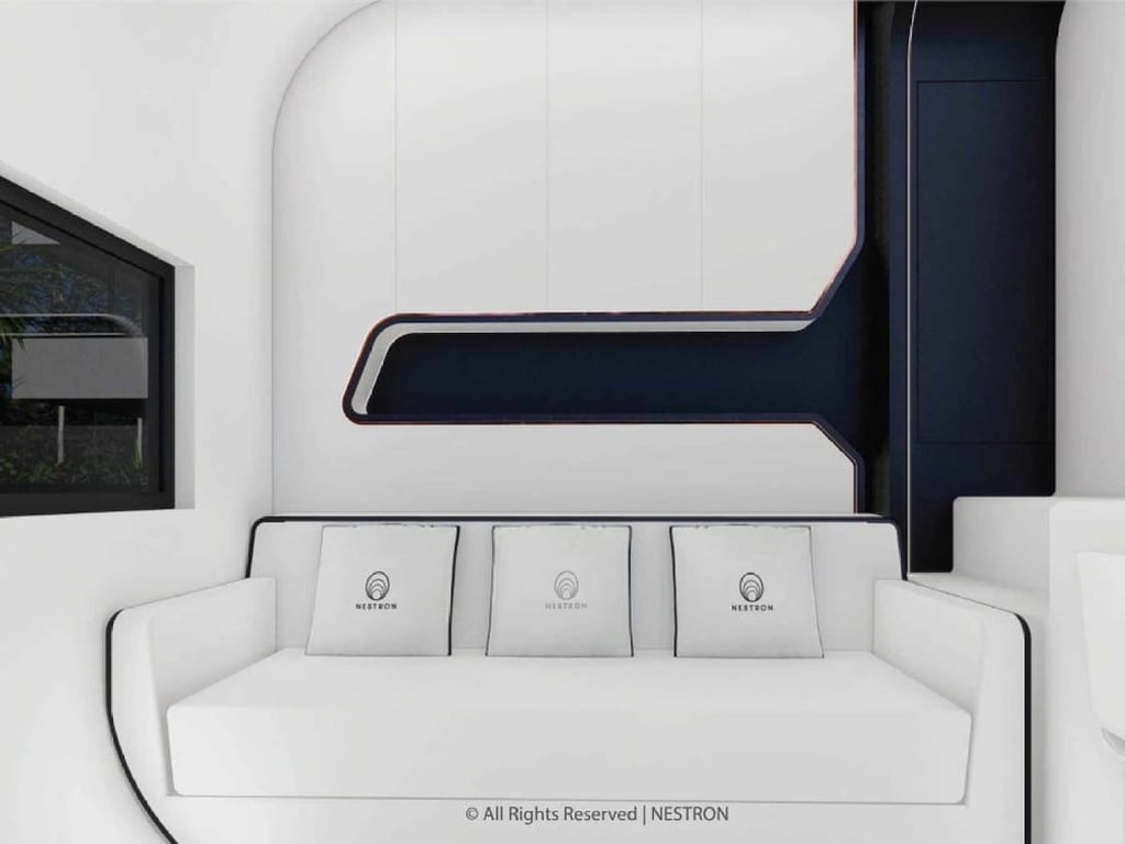 Inside Nestron’s Cube Two X tiny home. Photo: Nestron Inside Nestron’s Cube Two X tiny home. Photo: Nestron