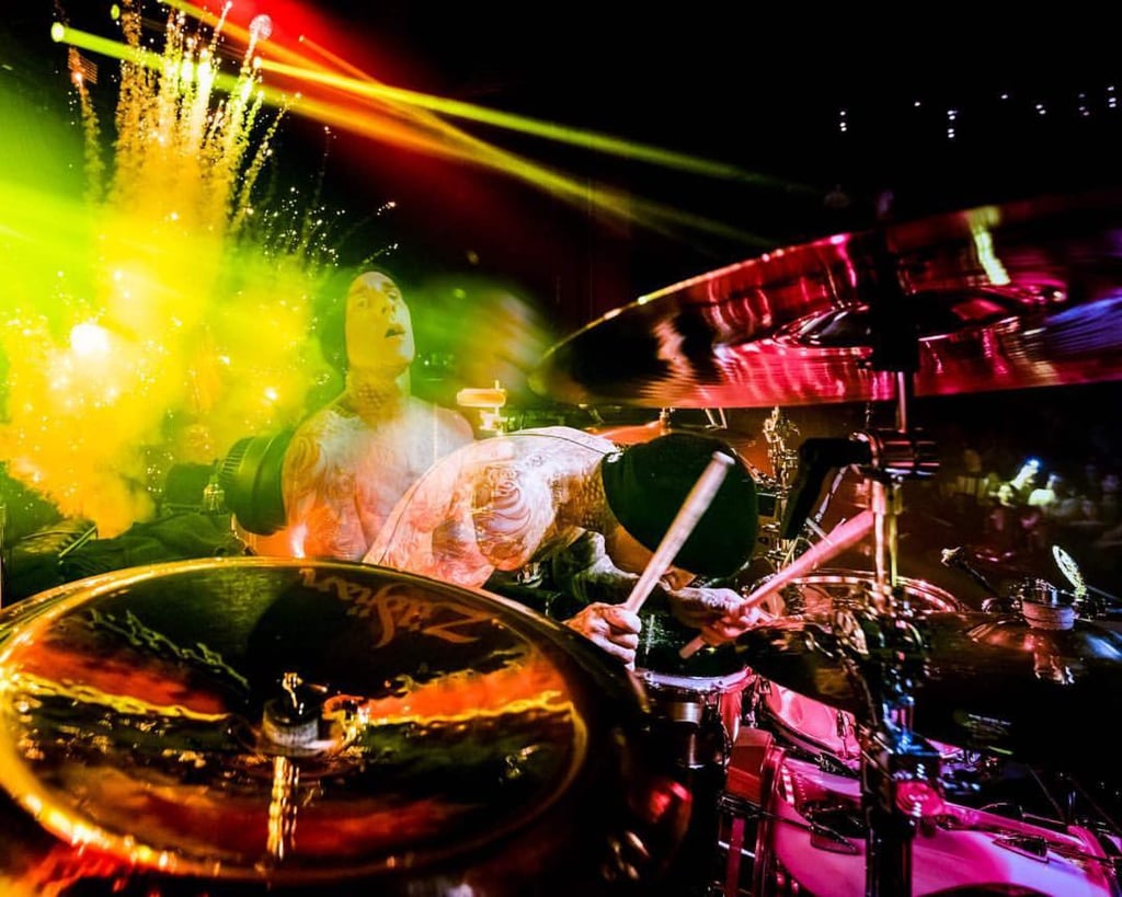 Travis Barker joined Blink-182 as a drummer in 1998. Photo: @travisbarker/Instagram Travis Barker joined Blink-182 as a drummer in 1998. Photo: @travisbarker/Instagram