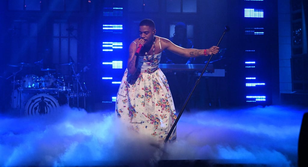 Rapper Kid Cudi wears a floral dress designed by Louis Vuitton men’s creative director Virgil Abloh during an appearance on Saturday Night Live. Photo: Getty Images