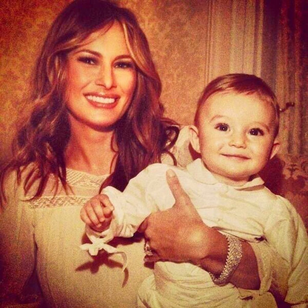 An old photo of Melania Trump and young baby Barron. Photo: @lillykk/Twitter